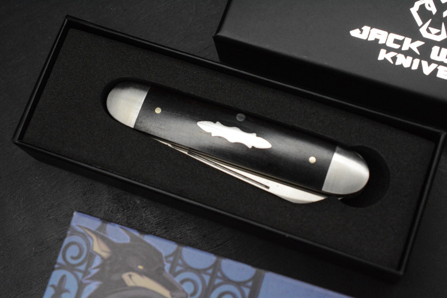 NEW Jack Wolf Knives Gateway Equal End Ebony Slip Joint / Satin Sandvik Blade