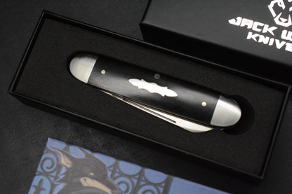 NEW Jack Wolf Knives Gateway Equal End Ebony Slip Joint / Satin Sandvik Blade