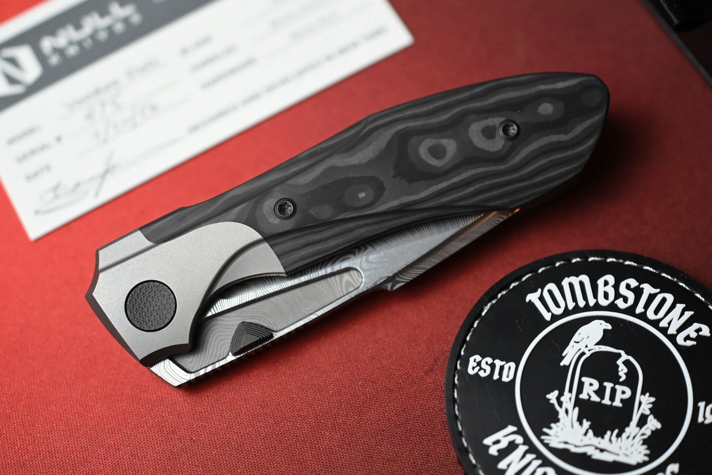 NEW Null Knives Voodoo Doll - Acid Wash Damasteel / Black Camo Carbon Fiber