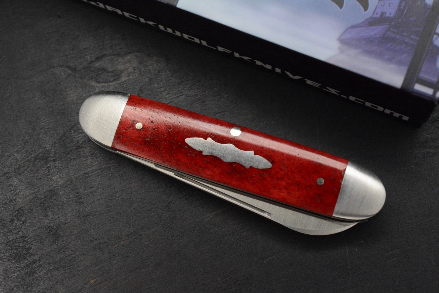 NEW Jack Wolf Knives Gateway Barlow Equal End - Smooth Red Bone/Satin Blade