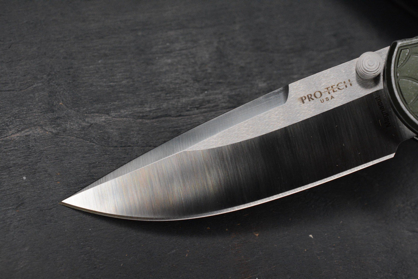 NEW Pro-Tech Integrity TR-3 Manual Green Battleworn Reptile Handle S35VN