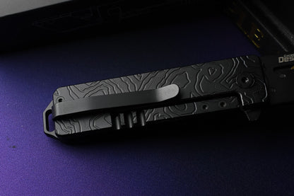 NEW Exceed Designs TiRant Razor V3 Frame Lock - Black PVD Topo / Laser Etched
