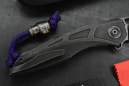 RARE Custom Knife Factory Sukhoi 5 Blackwash  w/ Crystalized Ti Backspacer /M398