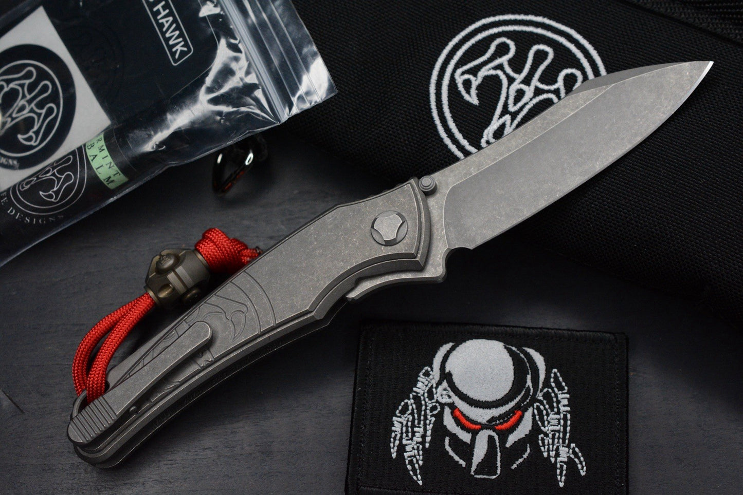 NEW Hawk Knives Talon M390 Full Titanium Inlay w/ Copperhead & Predator Patch