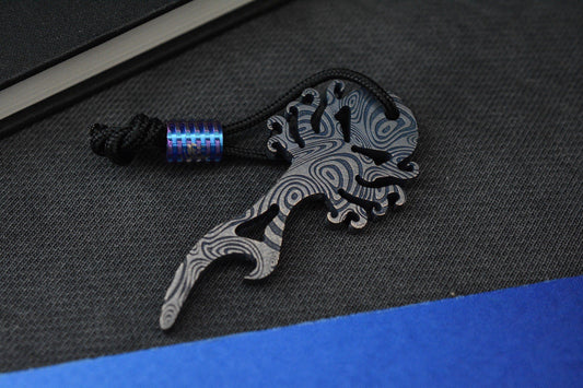 NEW Monkey Edge X Dmitry Streltsov Bottle Opener Octopus Ti Blue Damascus