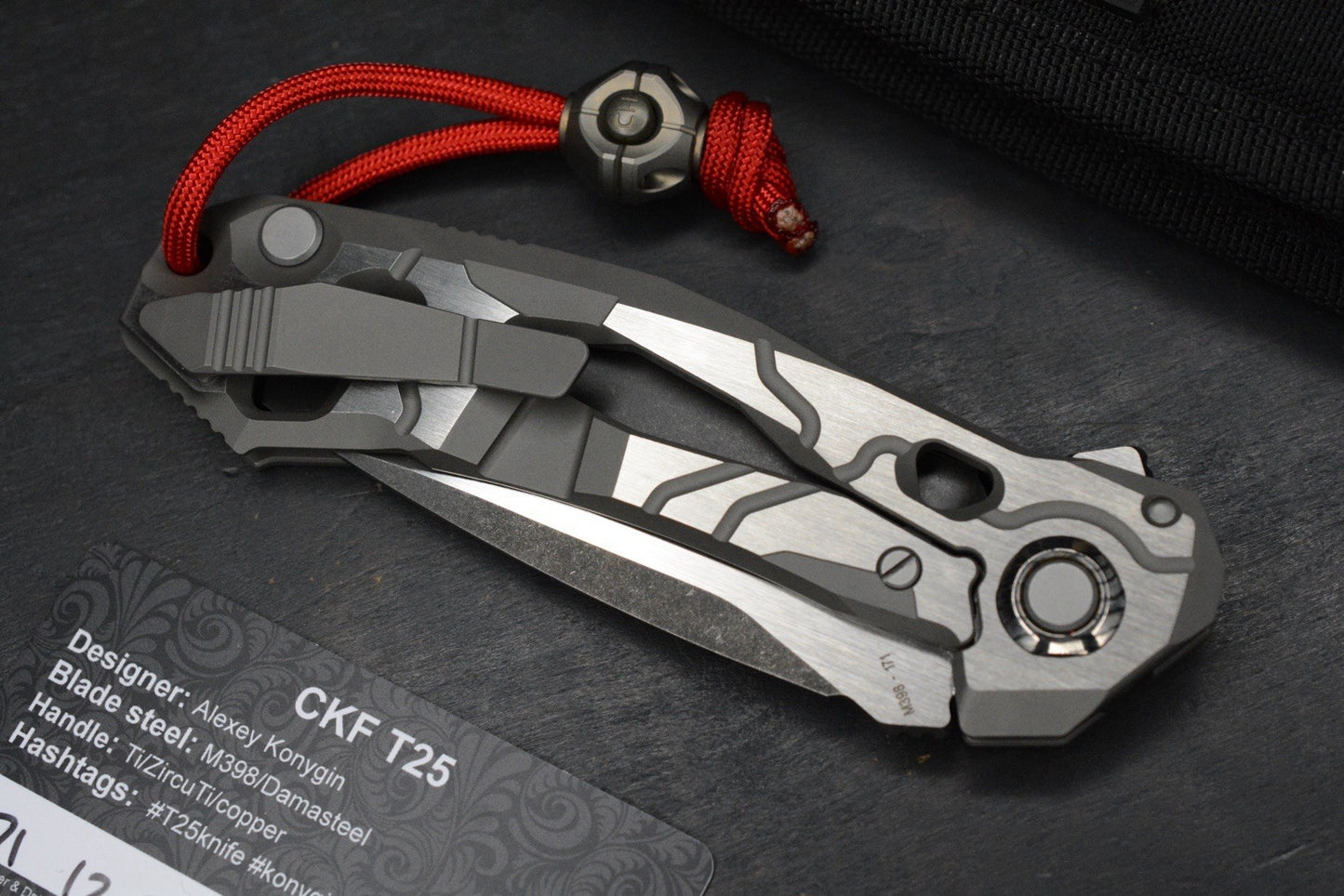 NEW Custom Knife Factory T-25 Milled Ti Scales/ Two Tone M398 Blade w/CH Bead