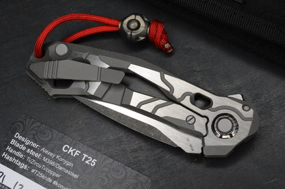NEW Custom Knife Factory T-25 Milled Ti Scales/ Two Tone M398 Blade w/CH Bead