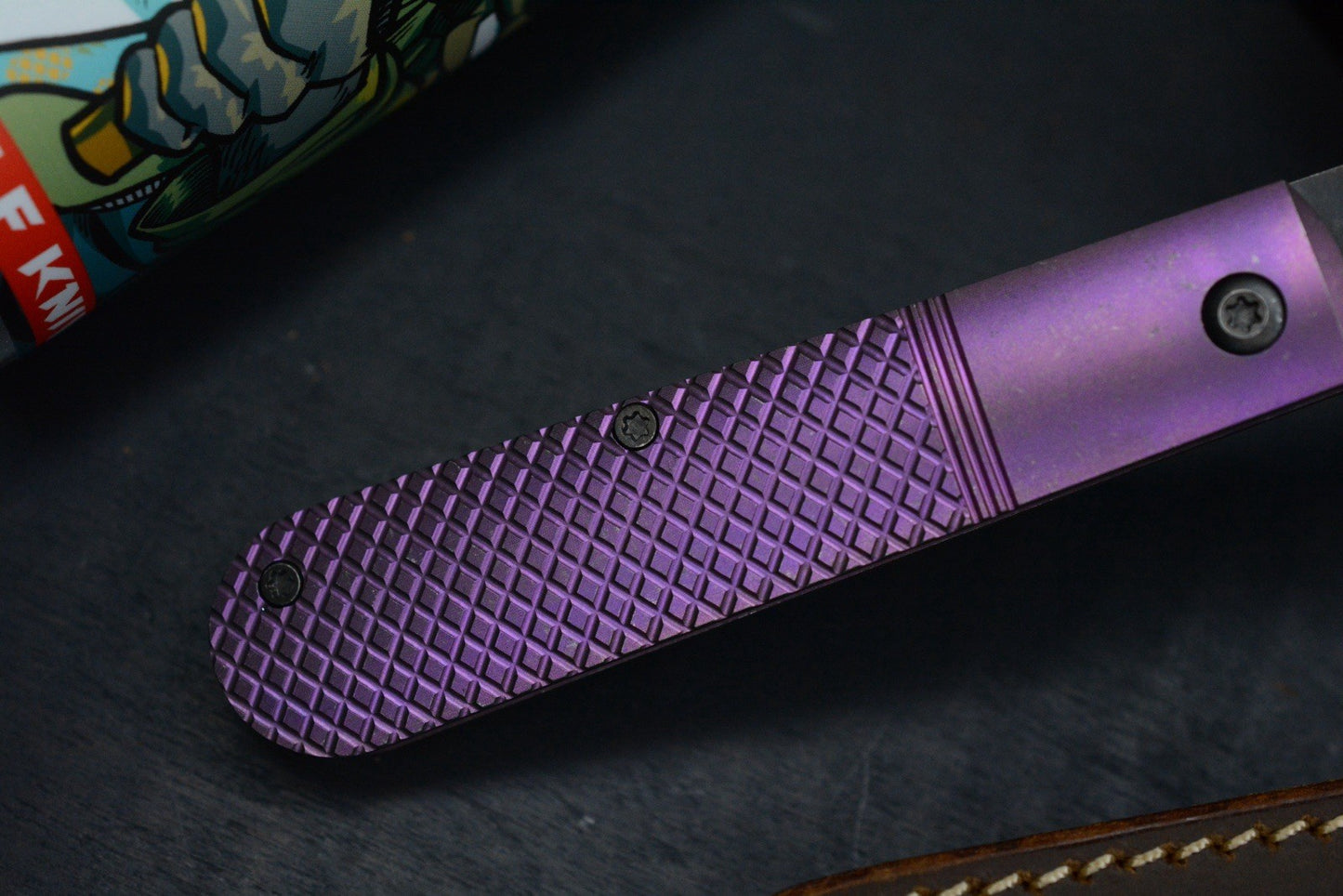 NEW Jack Wolf Big Bro Jack - Purple Titanium Cross Hatch w/ Leather Pouch EXC