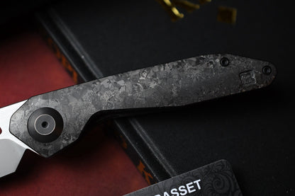 RARE Custom Knife Factory x Keanison Basset - Blackened Crystalized Ti / M398