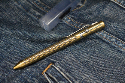 RARE Custom Fellhoelter TiBolt Pen - 5.5” Brass Engraved Dragon Scale Pattern