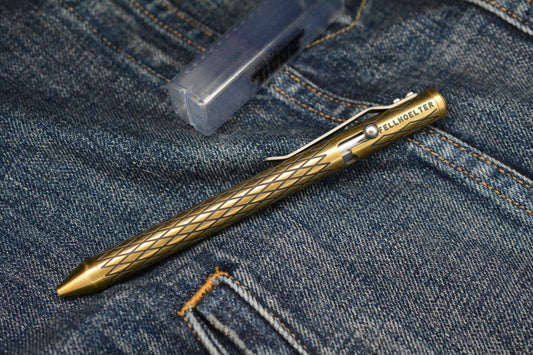 RARE Custom Fellhoelter TiBolt Pen - 5.5” Brass Engraved Dragon Scale Pattern