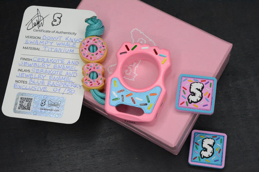 NEW SWAMP EDC Swampy Whale - Dessert Warrior Donut Print Pink w/ Beads & Patch