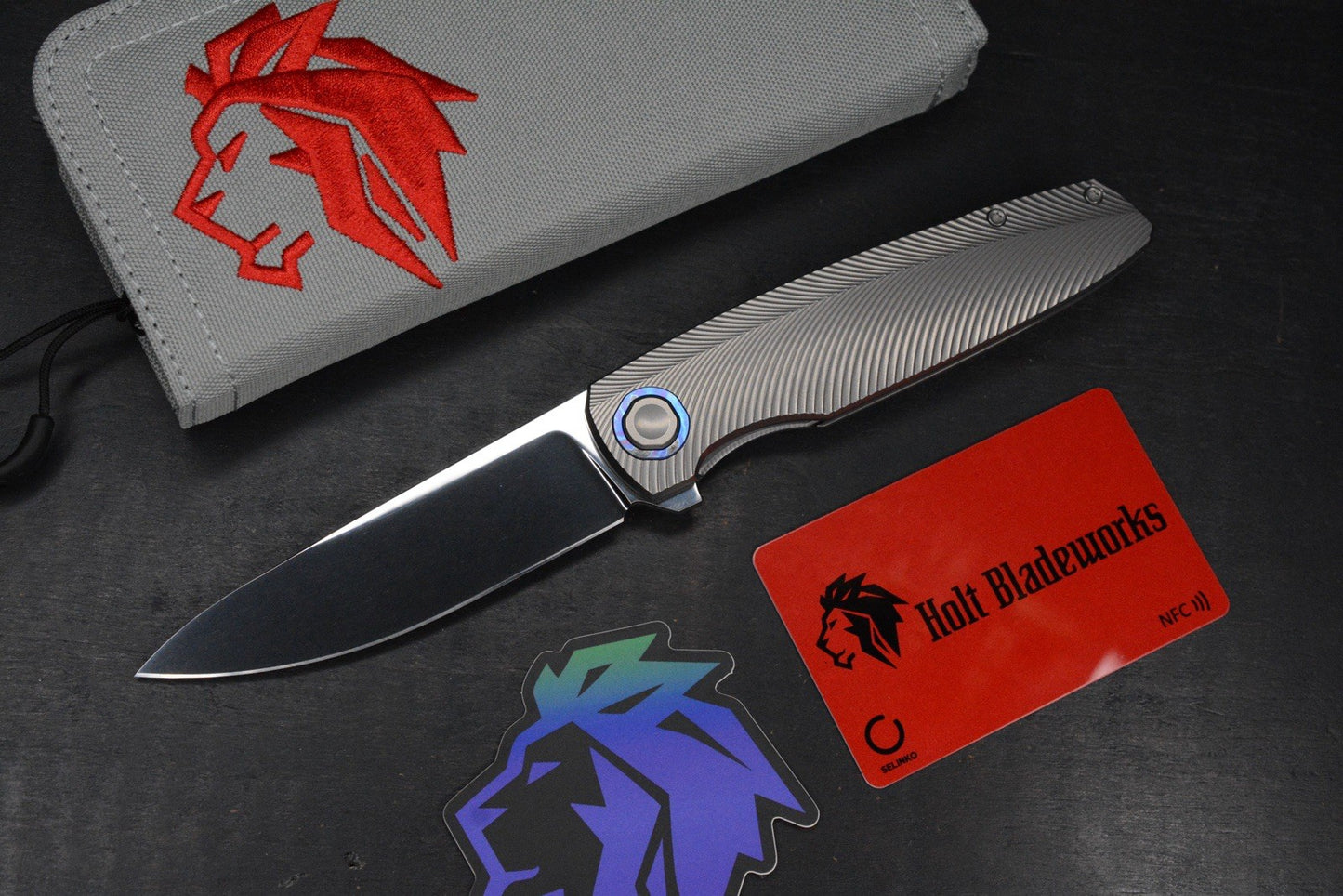 NEW Holt Outlaw Prestige Feather Texture /Near Mirror 4” M390/ Timascus Collars