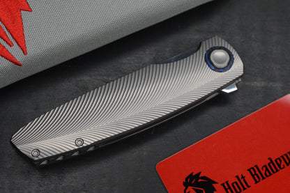 NEW Holt Outlaw Prestige Feather Texture /Near Mirror 4” M390/ Timascus Collars