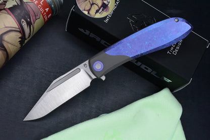 NEW Jack Wolf Knives Scuffle Flipper Crystallized Blurple Ti - Clip Point S90V