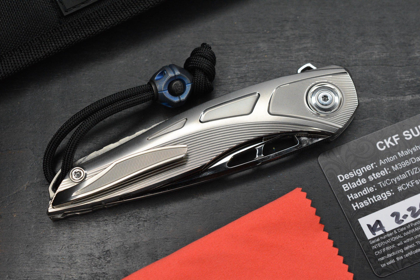 NEW Custom Knife Factory Sukhoi 5 Polished Blade & Scales /Crystal Ti Backspacer