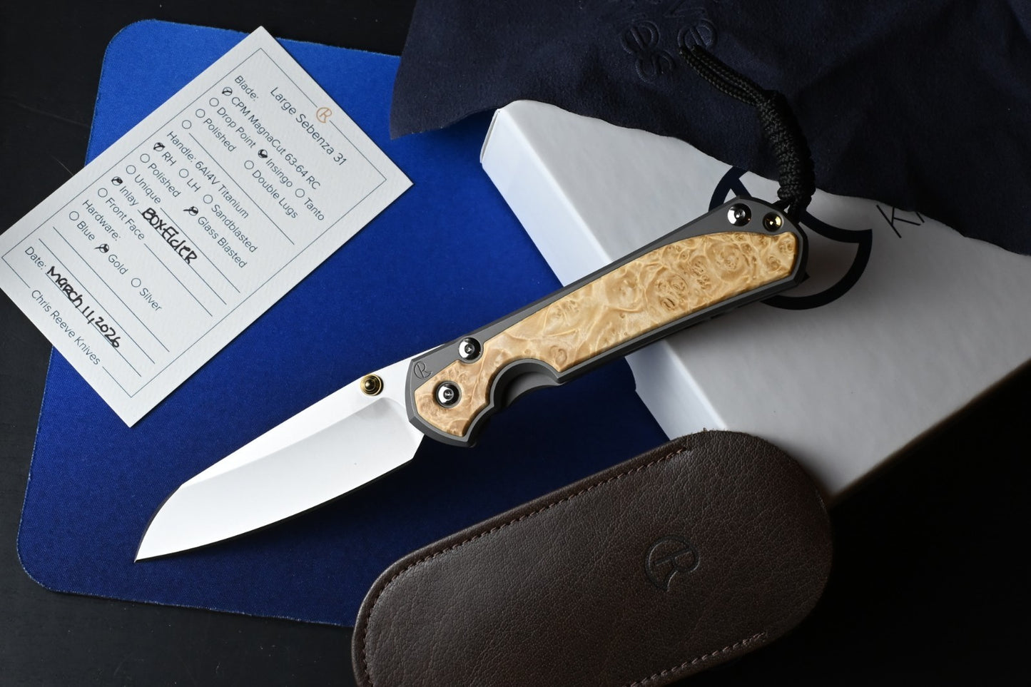 RARE Chris Reeve Large Sebenza 31 Box Elder Inlay / Magnacut Insingo w/CRK Pouch