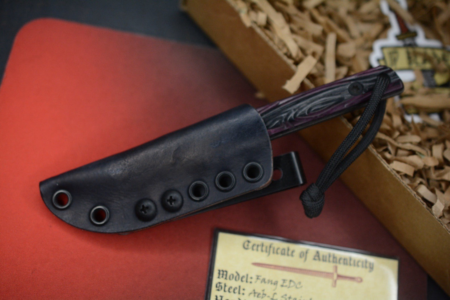 NEW JP Bladesmithing Fang EDC Fixed Blade - Mirkwood Texture Purple Haze Dymalux