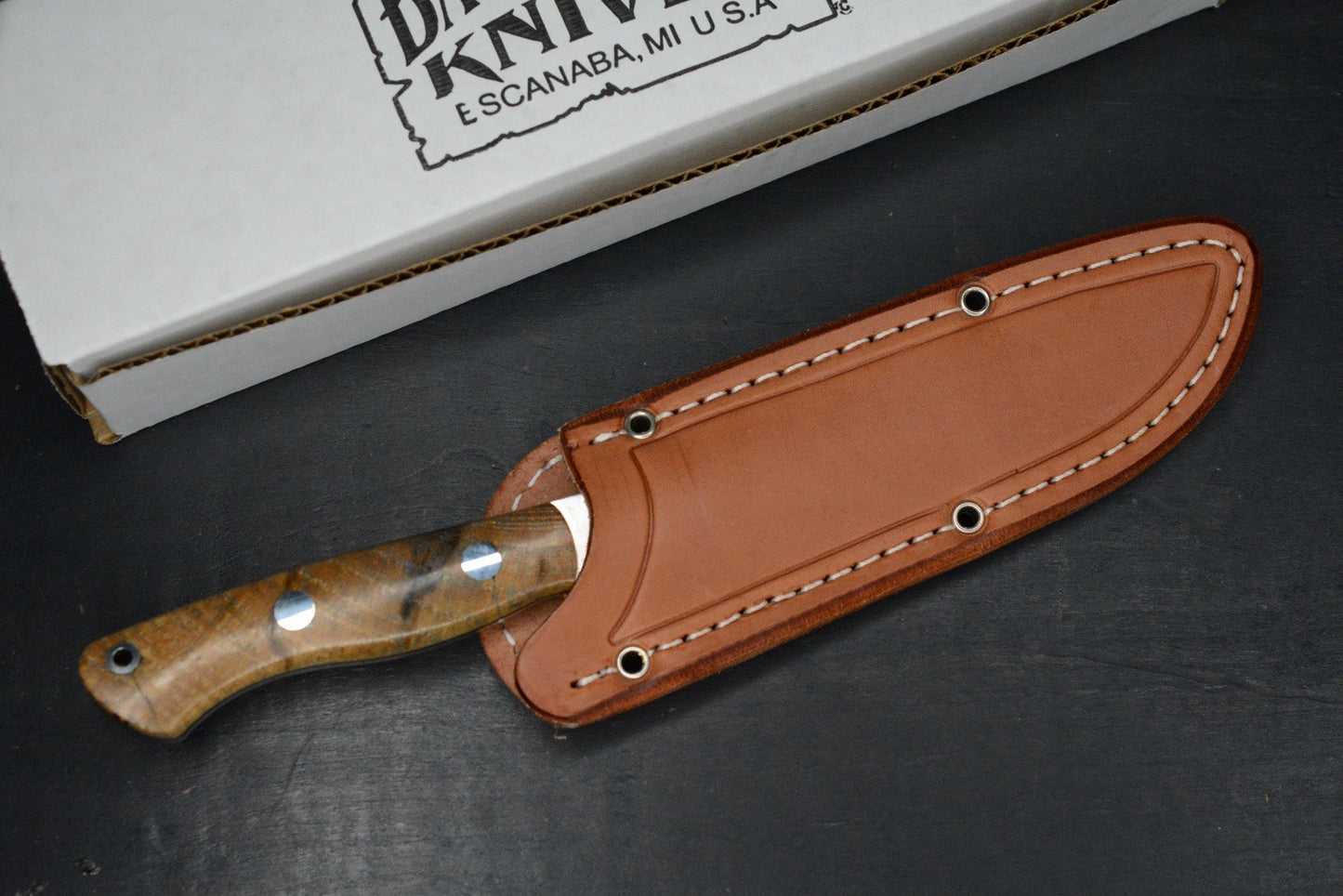 NEW Bark River Mini Tundra Spalted Hackberry Maple Burl #2  w/ Leather Sheath