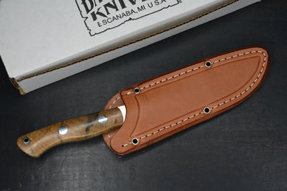 NEW Bark River Mini Tundra Spalted Hackberry Maple Burl #2  w/ Leather Sheath