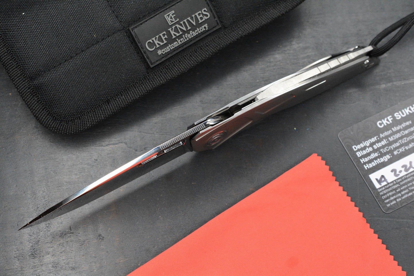 NEW Custom Knife Factory Sukhoi 5 Polished Blade & Scales /Crystal Ti Backspacer