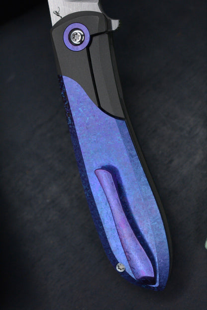 NEW Jack Wolf Knives Scuffle Flipper Crystallized Blurple Ti - Clip Point S90V