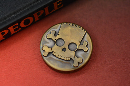 RARE Metal Style Bart Simpson Ay Carumba Brass Worry Coin Re Playge Microtech