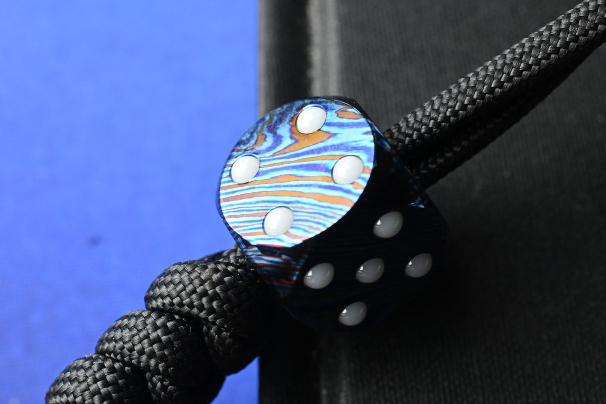 RARE Umburry x Urban EDC Ti Damascus Dice Lanyard Bead