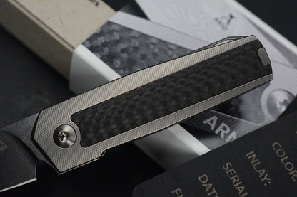 NEW ANSO ARN Grey/ Satin Ti Hdw w/ Carbon Fiber Inlay RWL34 SN 41 Re Microtech