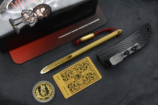 RARE Microtech TAC-P Ti PVD Gold Spike w/ John Wick Pack & Bullet Bead