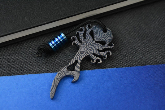 NEW Monkey Edge x Dmitry Streltsov Bottle Opener Octopus Ti Blue Damascus