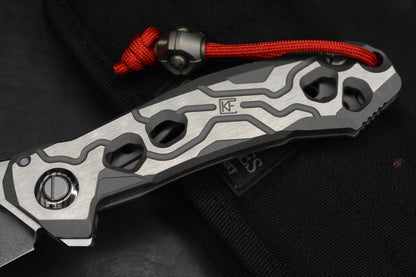 NEW Custom Knife Factory T-25 Milled Ti Scales/ Two Tone M398 Blade w/CH Bead