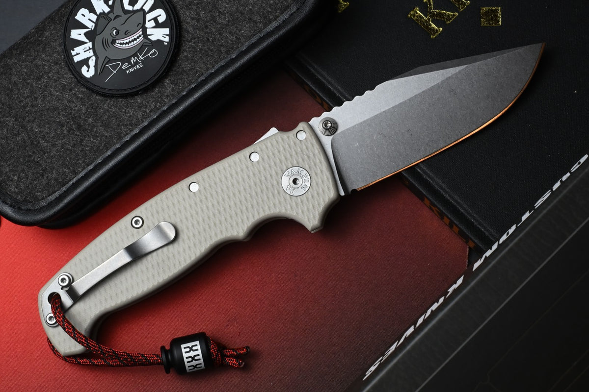 NEW Demko AD20 XXX Shark Lock - Tan G10 / CPM3V Stud Only w/ Poison Bead