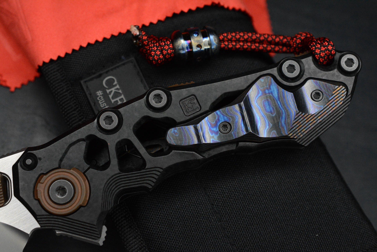 NEW Custom Knife Factory Traktor Crystalized Ti/ ZicuTi/ Copper/M390 w/ Ti2 Bead