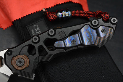 NEW Custom Knife Factory Traktor Crystalized Ti/ ZicuTi/ Copper/M390 w/ Ti2 Bead