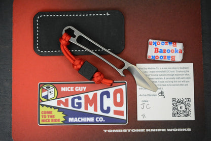 NEW Nice Guy Machine Co Japanese Cowboy Clipless Skeleton Ti Pry w/Sheath & Bead