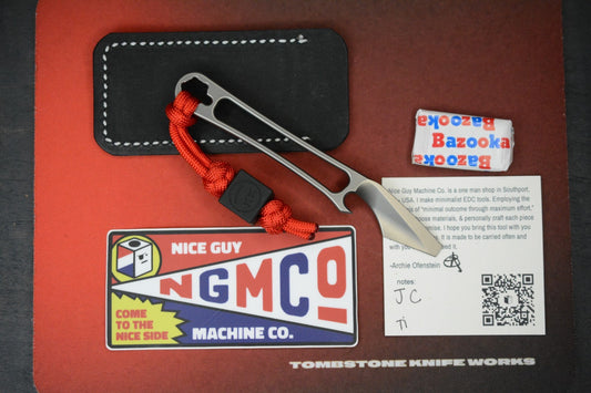 NEW Nice Guy Machine Co Japanese Cowboy Clipless Skeleton Ti Pry w/Sheath & Bead