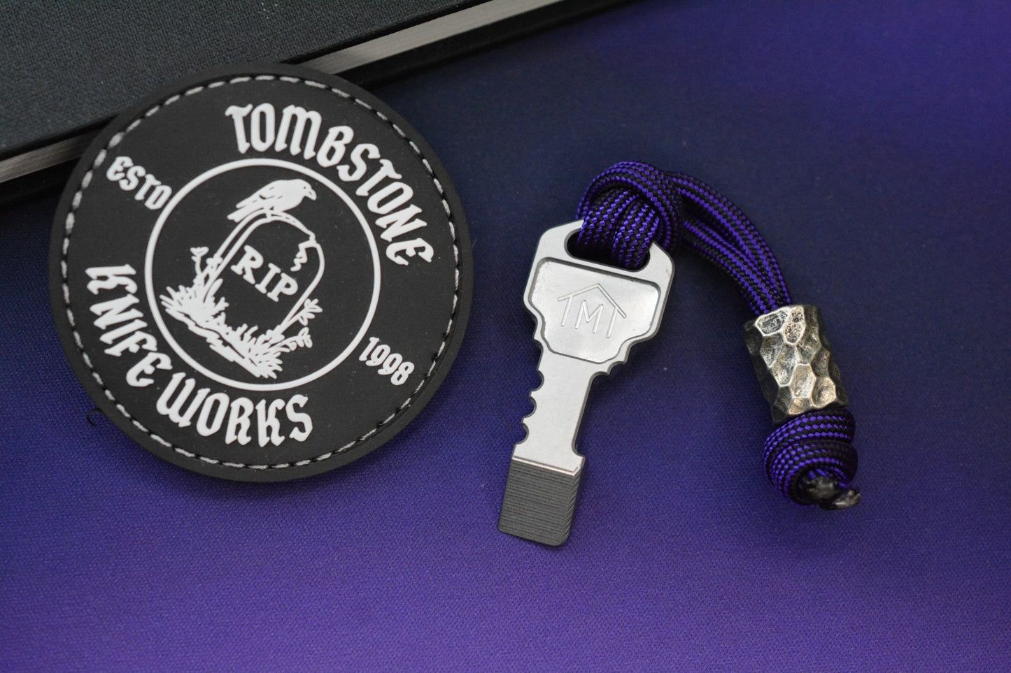RARE TMT Designs Ti Pry Bar Key w/ Rocked Bead & TKW Patch Re NGMCo Microtech