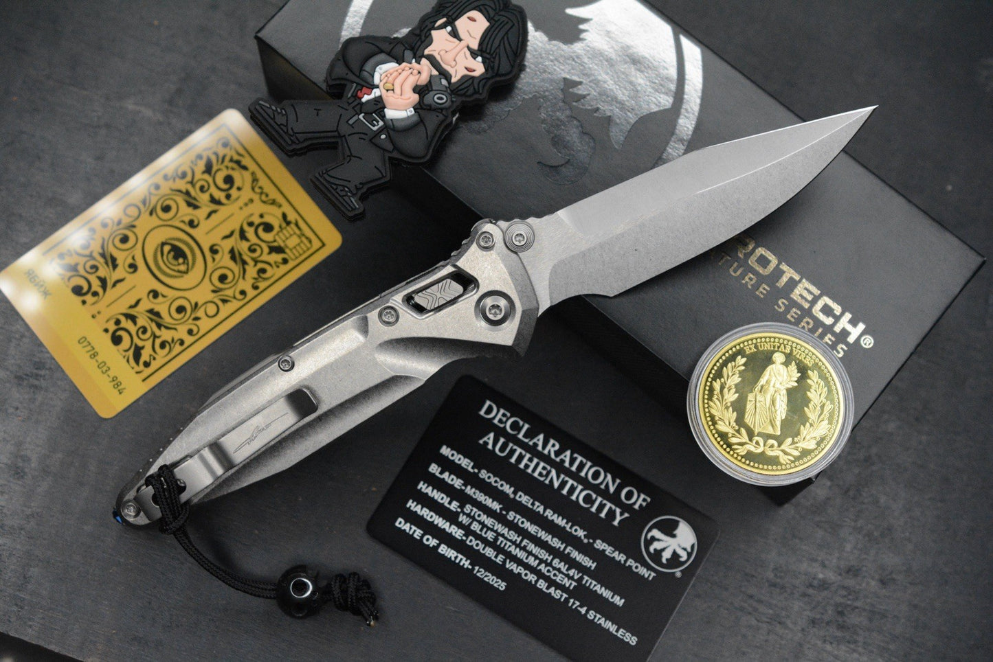 NEW Microtech Socom Delta RAM-LOK Ti/ SPEARPOINT M390 w/ John Wick Pack & Bead