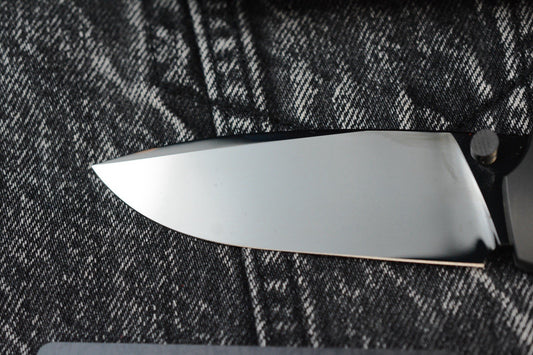 RARE Custom Knife Factory Lex - Blue CF Inlay / High Polish Black DLC M398 SN009