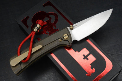 CUSTOM Chaves RCK9 Crusader Blade Show Exc Ti - Belt Satin DP M390 w/ Brass Bead