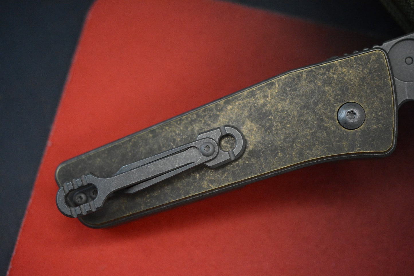 CUSTOM Serge Pachenko x Hawk Knives Guppy Brass - S30V / Copper Skull Inlay