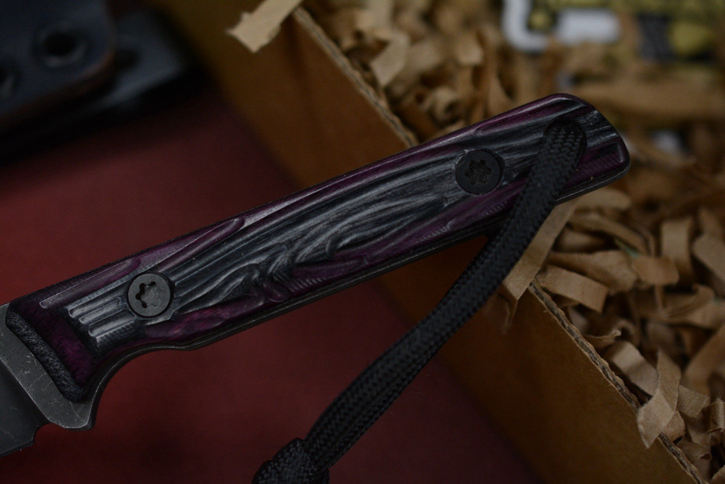 NEW JP Bladesmithing Fang EDC Fixed Blade - Mirkwood Texture Purple Haze Dymalux