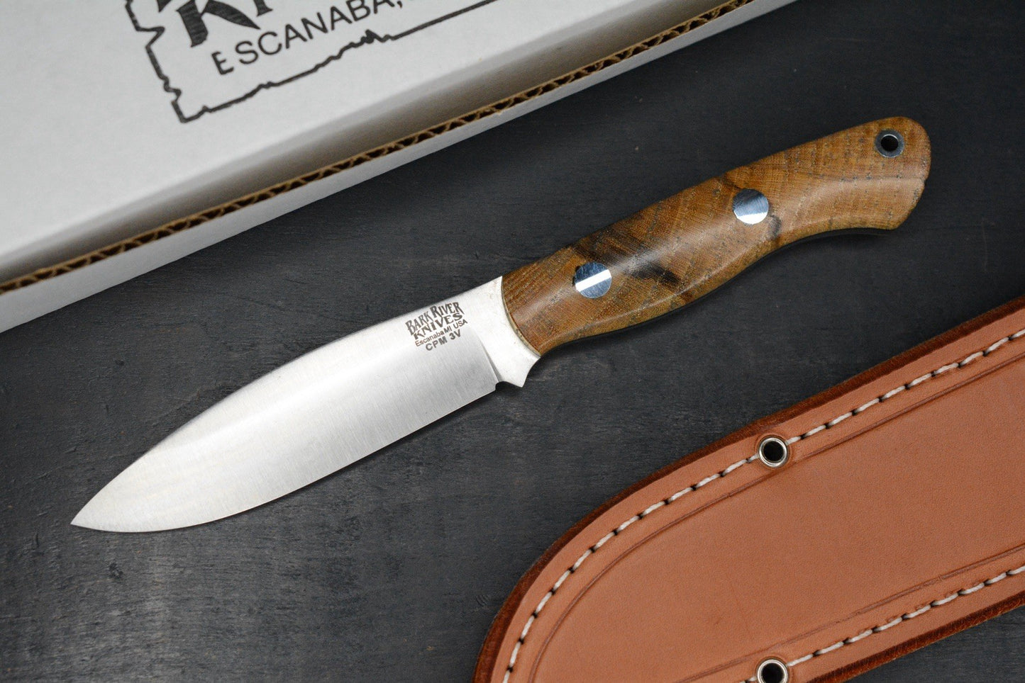 NEW Bark River Mini Tundra Spalted Hackberry Maple Burl #2  w/ Leather Sheath