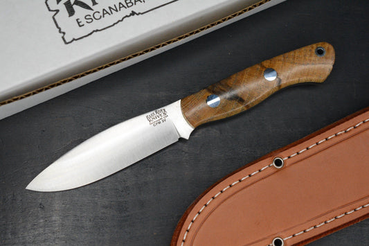 NEW Bark River Mini Tundra Spalted Hackberry Maple Burl #2  w/ Leather Sheath