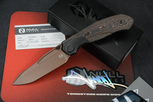 NEW Null Knives Vandal Knife Ti/Copper  PVD/ Camo Carbon Fiber SN 32 Of 50