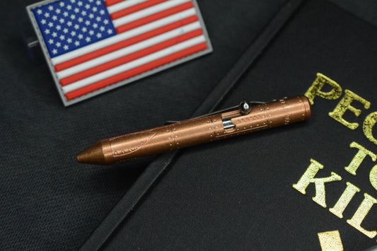 RARE Fellhoelter TiBolt Ltd Ed - WWII Warthog Copper Pen 5.5”  w/ USA Patch