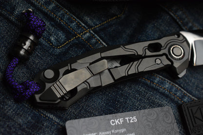 NEW Custom Knife Factory T25 DLC Milled Ti / Polished DLC M398 w/Zirc Droid Bead SN#003