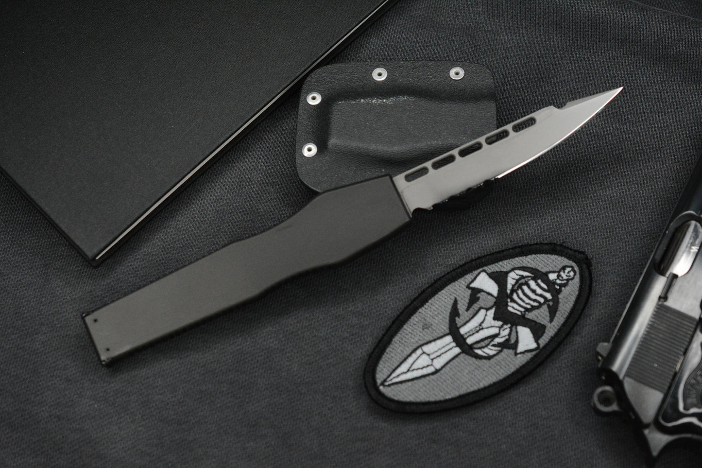 RARE Microtech Halo II Black S/E 154CM 04/1998 w/ Kydex Sheath & Patch