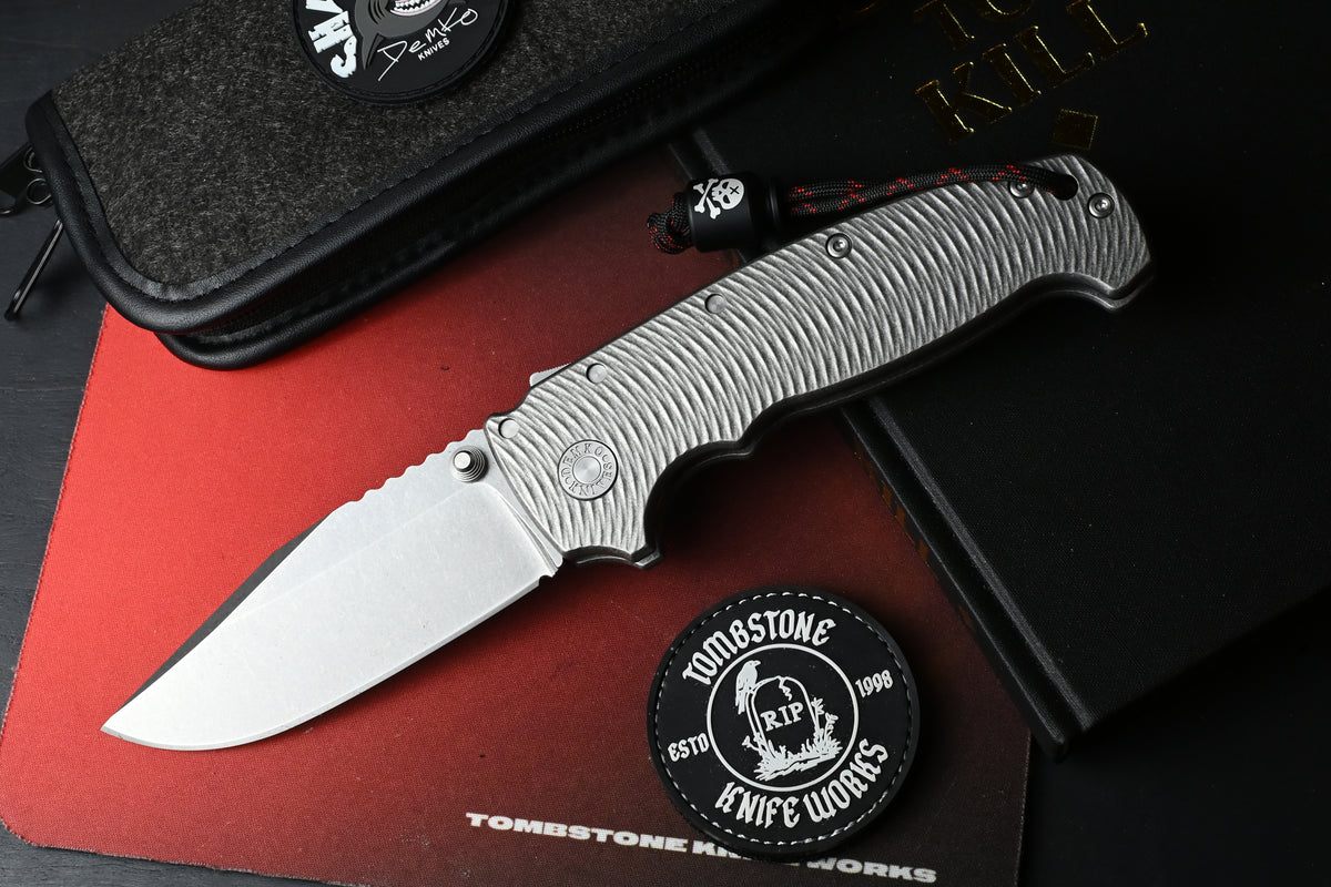 RARE Demko AD20 XXX - Full Ti Textured  / CPM3V Clip Point w/ Poison Bead